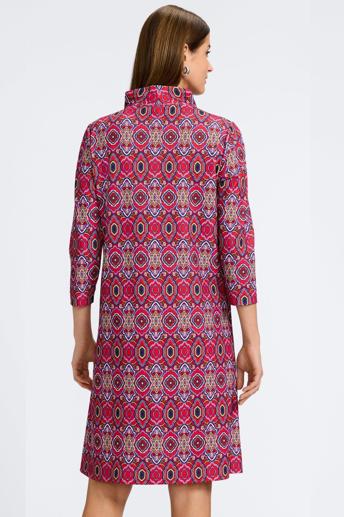 Tammy Geometric Tile Knit Crepe 3/4 Sleeve Dress