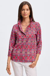 Tammy Geometric Tile 3/4 Sleeve Popover Shirt