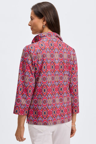 Tammy Geometric Tile Knit Crepe 3/4 Sleeve Popover Shirt