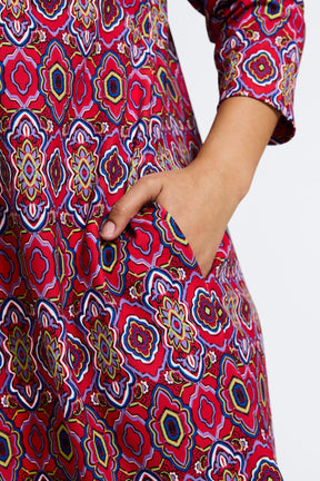 Tammy Plus Geometric Tile Knit Crepe 3/4 Sleeve Dress