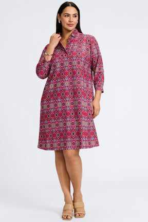 Tammy Plus Geometric Tile Knit Crepe 3/4 Sleeve Dress