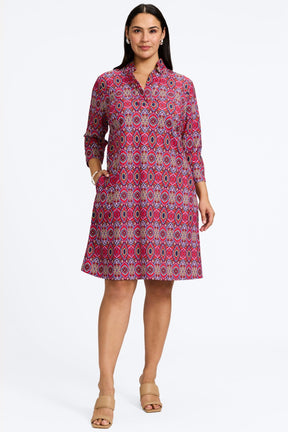 Tammy Plus Geometric Tile Knit Crepe 3/4 Sleeve Dress