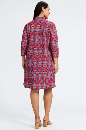 Tammy Plus Geometric Tile Knit Crepe 3/4 Sleeve Dress