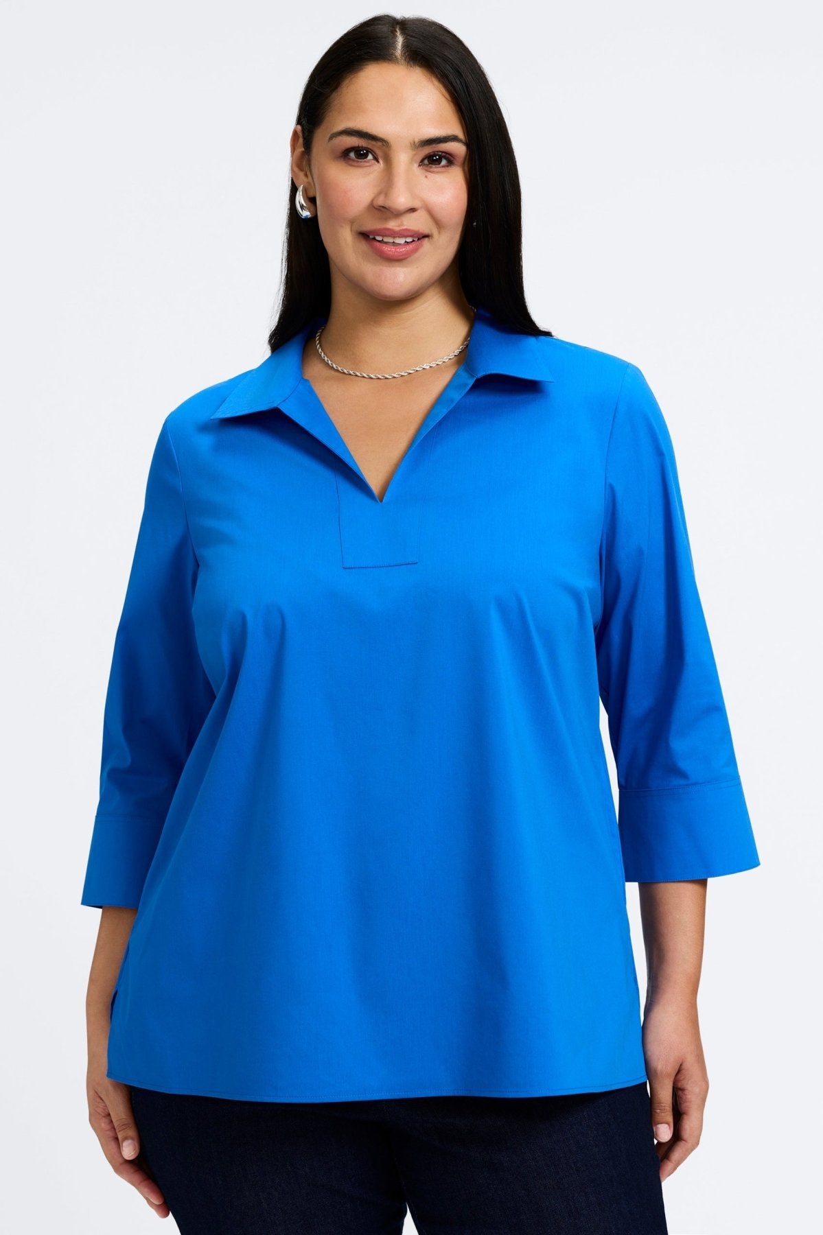 Julia Plus No Iron Stretch Cotton 3/4 Sleeve Popover Shirt