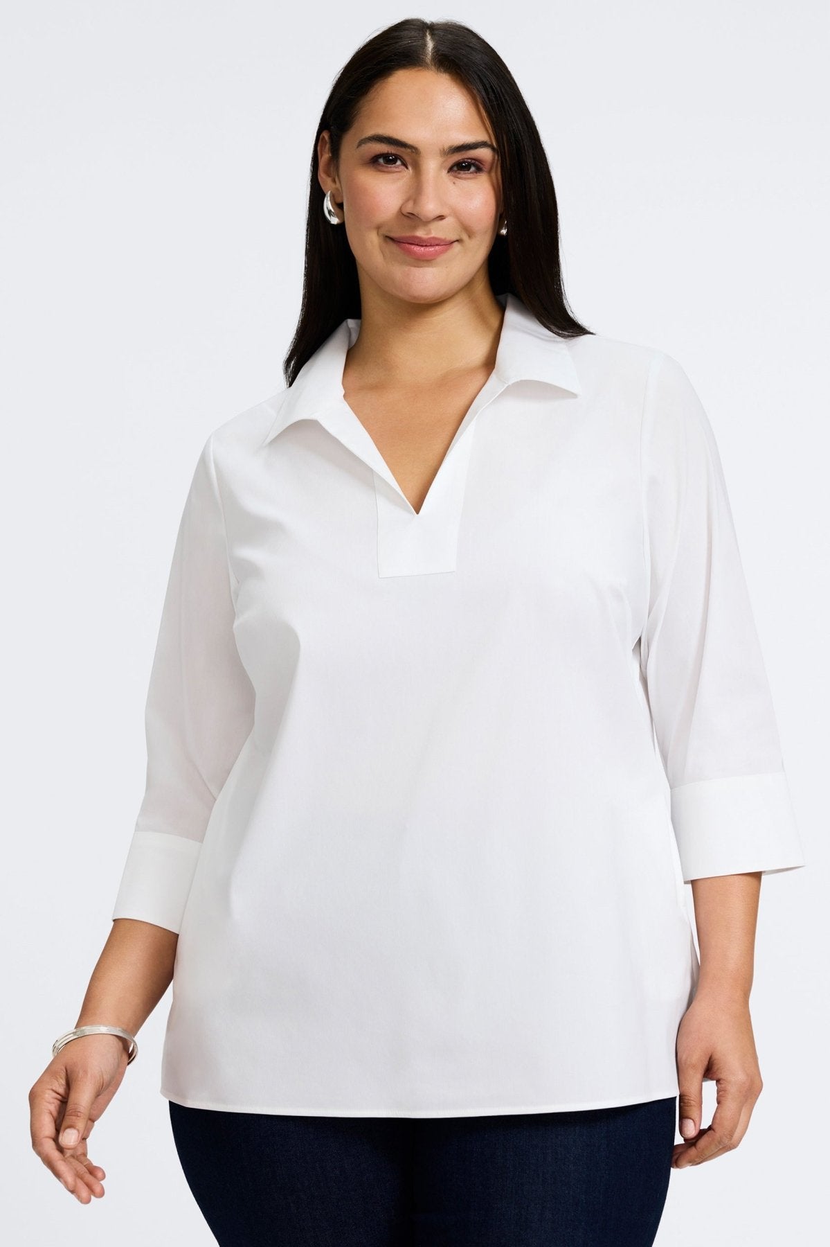 Julia Plus No Iron Stretch Cotton 3/4 Sleeve Popover Shirt