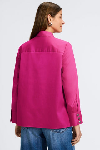 Back view of the Pearl Stretch Matte Sateen Long Sleeve Shirt #color_pink tourmaline