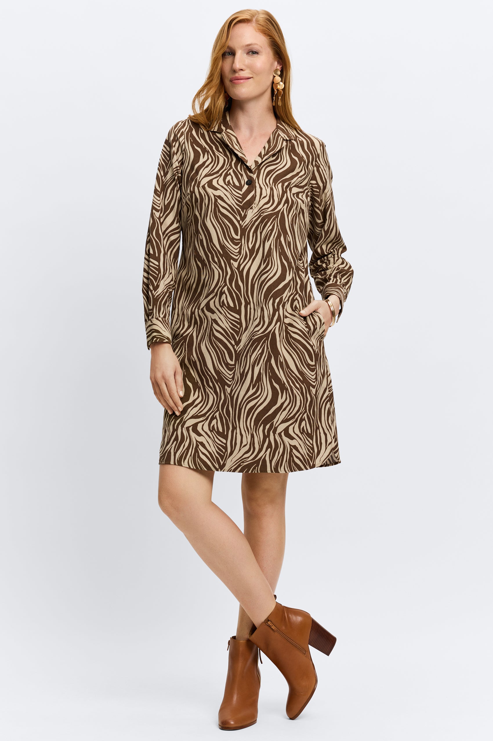 Sloane Abstract Zebra Corduroy Long Sleeve Dress
