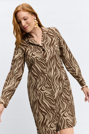 Sloane Abstract Zebra Corduroy Long Sleeve Dress