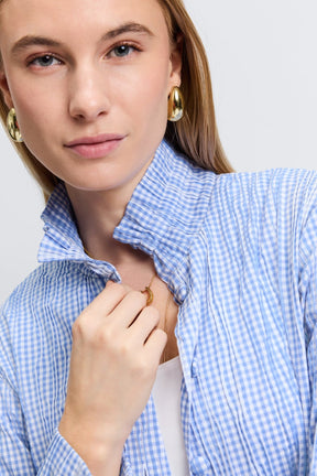 Carolina Crinkle Mini Gingham Long Sleeve Shirt Jacket