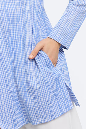 Carolina Crinkle Mini Gingham Long Sleeve Shirt Jacket