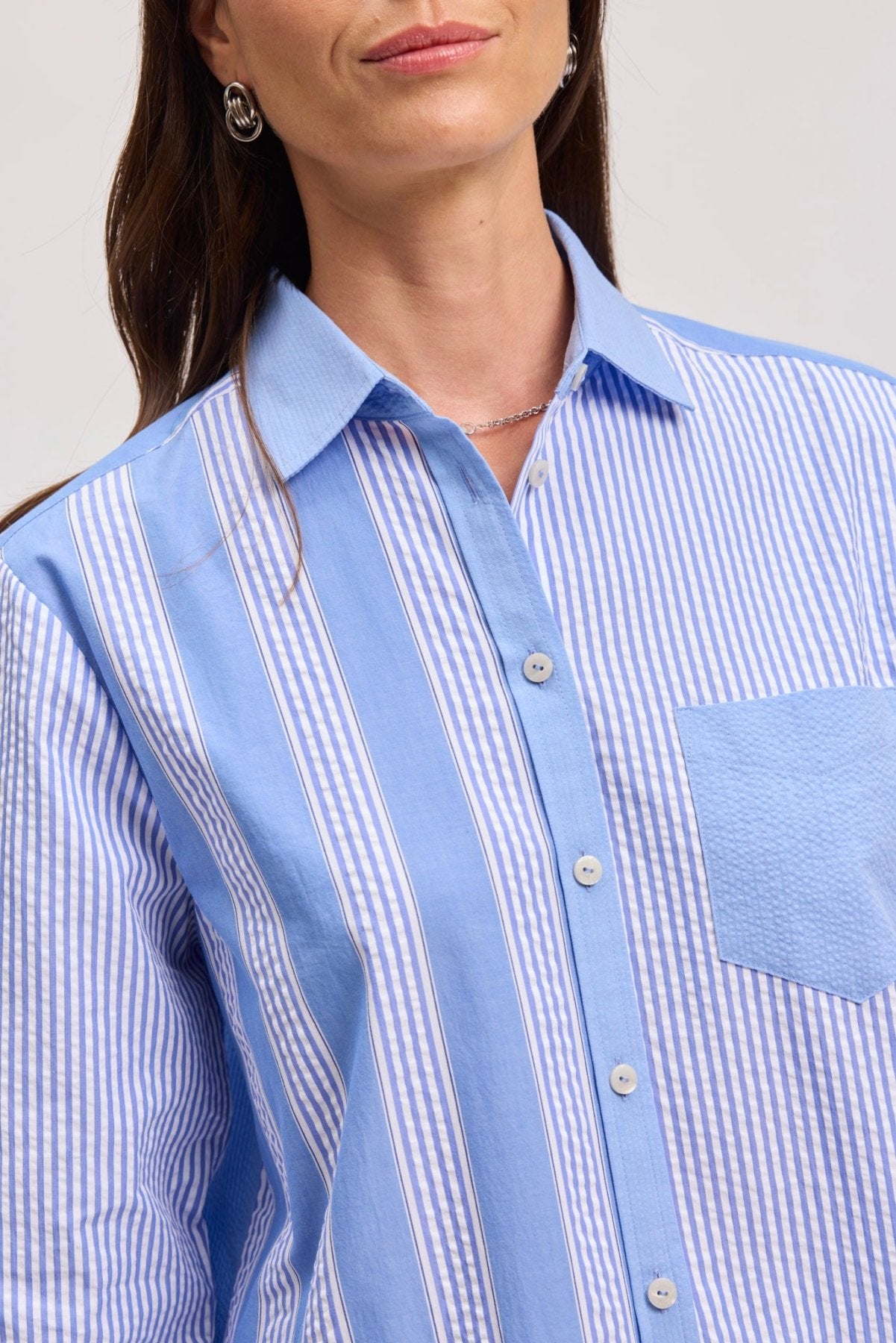 Boyfriend Seersucker Long Sleeve Tunic