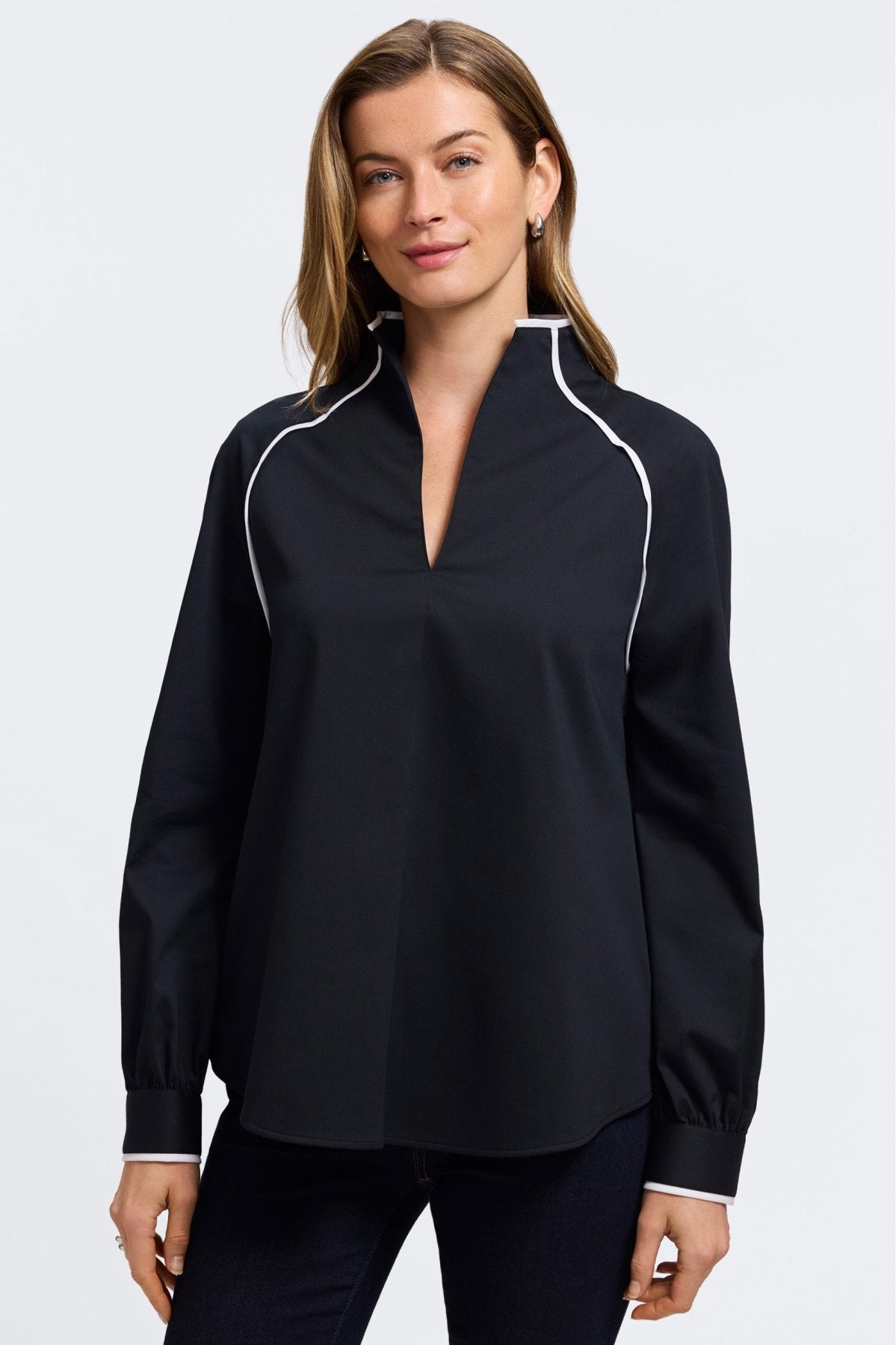 Daphne Stretch Matte Sateen Long Sleeve Popover Shirt