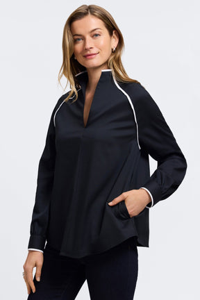 Daphne Stretch Matte Sateen Long Sleeve Popover Shirt