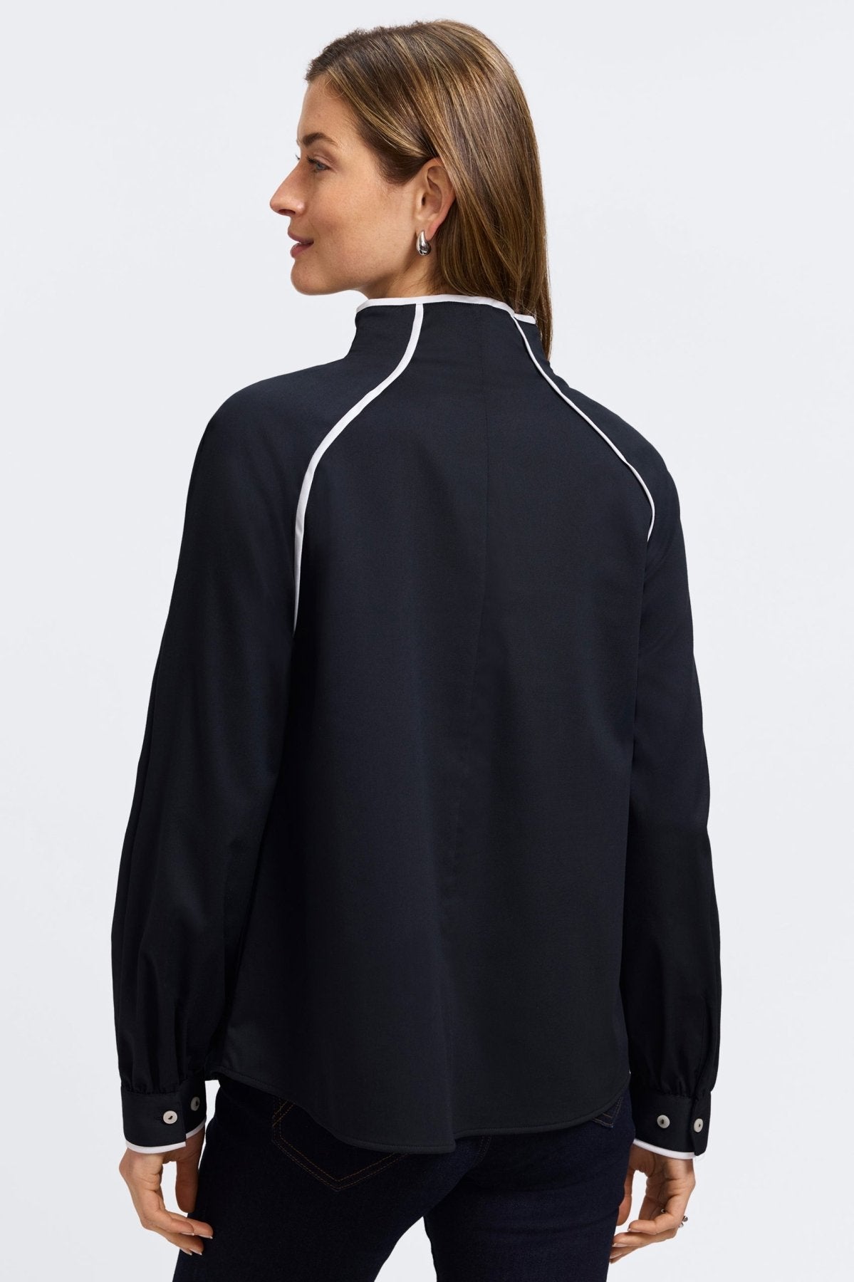 Daphne Stretch Matte Sateen Long Sleeve Popover Shirt