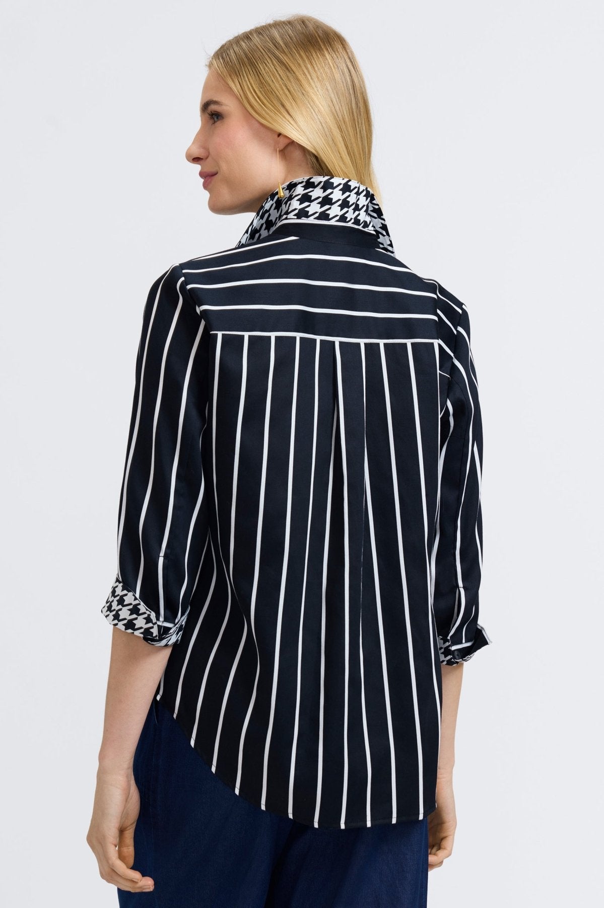 Margie Stripe & Houndstooth 3/4 Sleeve Shirt