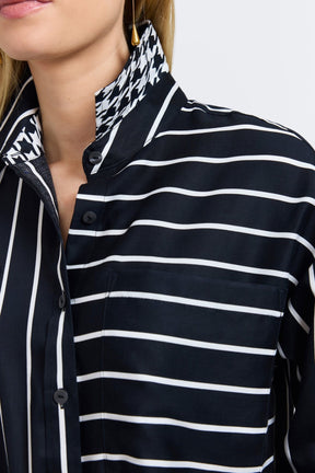 Marina Stripe & Houndstooth Long Sleeve Short Shirt