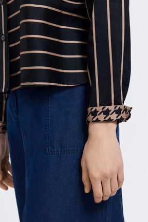 Marina Stripe & Houndstooth Long Sleeve Short Shirt
