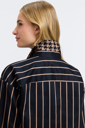 Marina Stripe & Houndstooth Long Sleeve Short Shirt