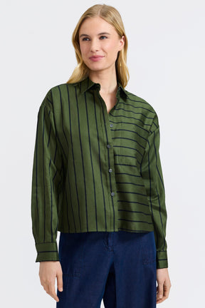 Marina Stripe & Houndstooth Long Sleeve Short Shirt