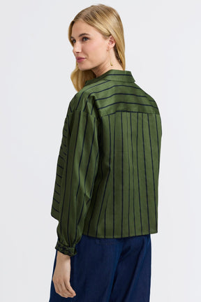 Marina Stripe & Houndstooth Long Sleeve Short Shirt
