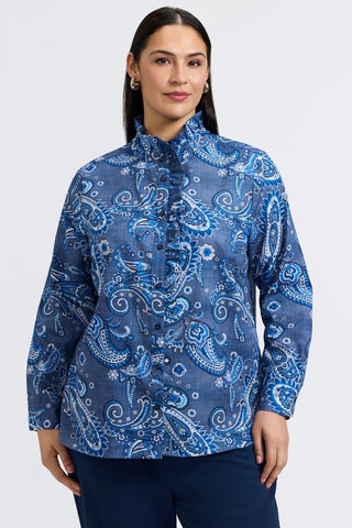 Sadie Plus Denim Paisley Long Sleeve Shirt