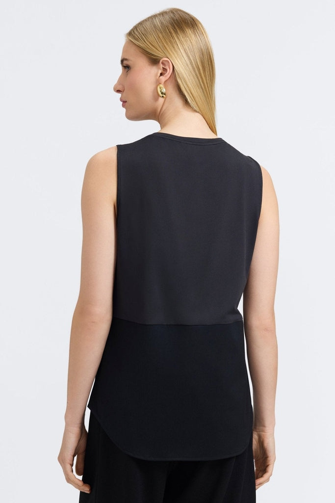Foxcroft Jesse Knit-Woven Crew Cut Sleeveless Layering Tank