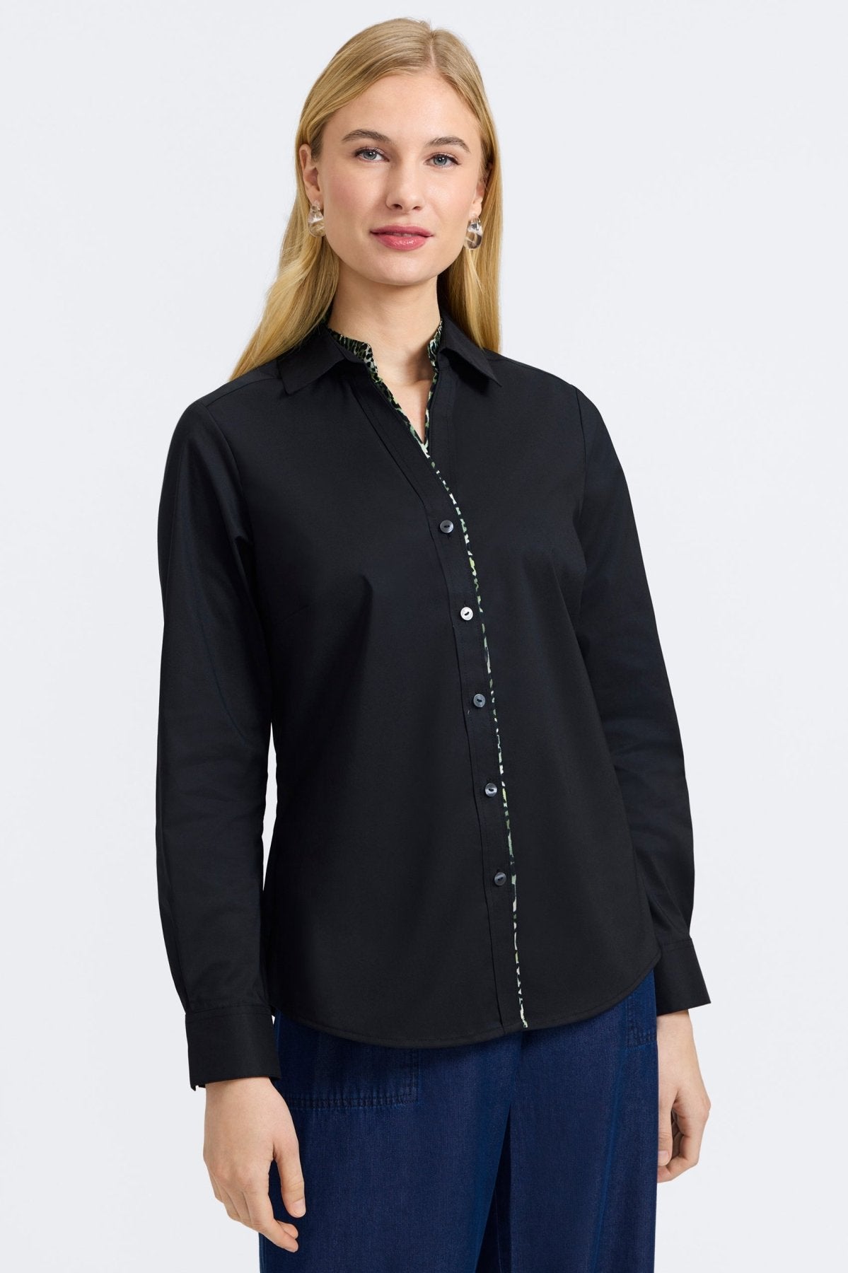 Marlee Green Leopard Trim Long Sleeve Shirt