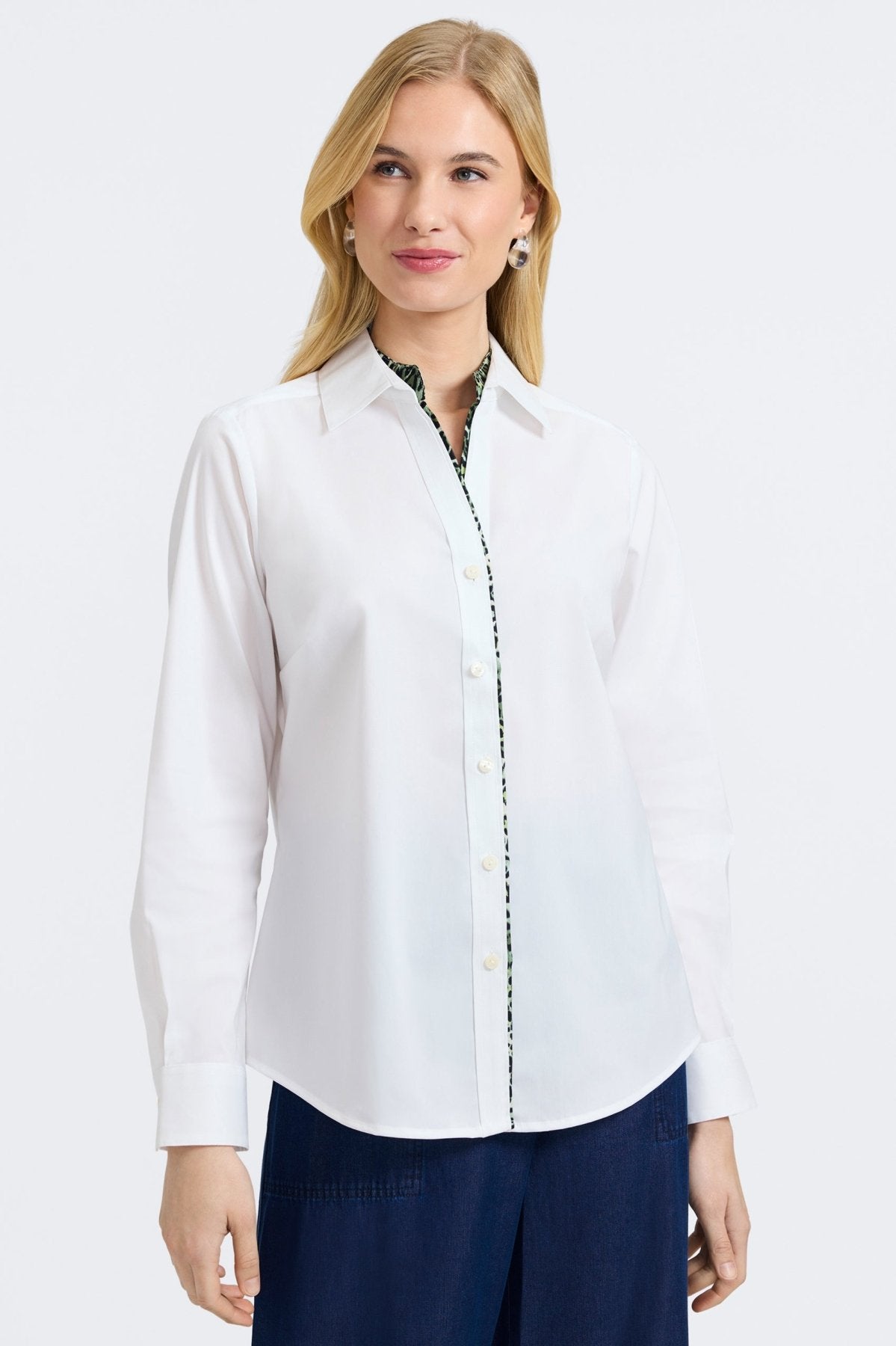 Marlee Green Leopard Trim Long Sleeve Shirt