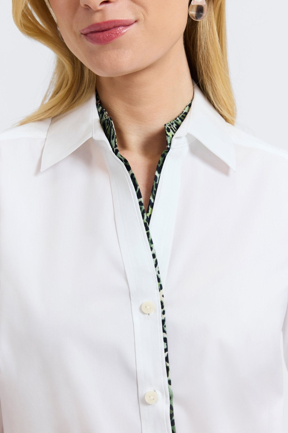 Marlee Green Leopard Trim Long Sleeve Shirt