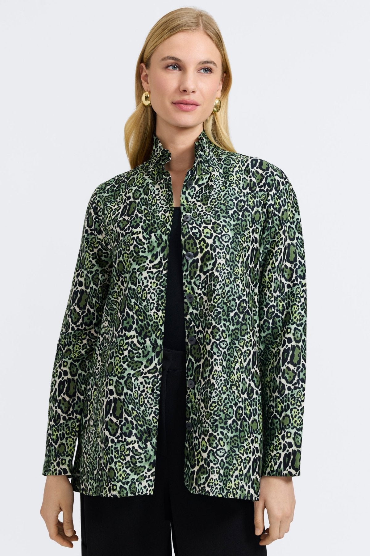 Carolina Green Leopard Long Sleeve Shirt Jacket