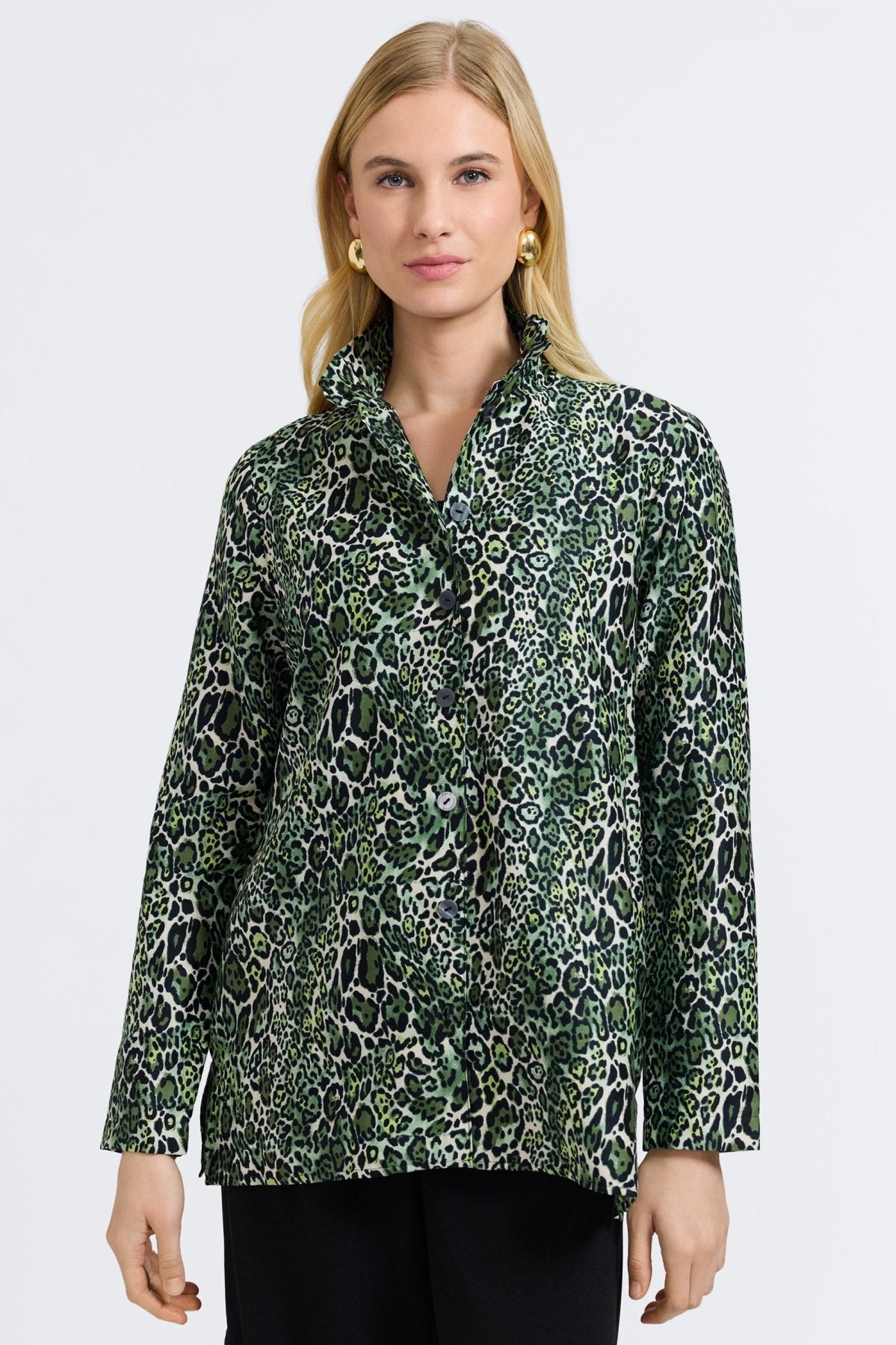 Carolina Green Leopard Long Sleeve Shirt Jacket