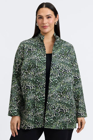 Carolina Plus Green Leopard Long Sleeve Shirt Jacket
