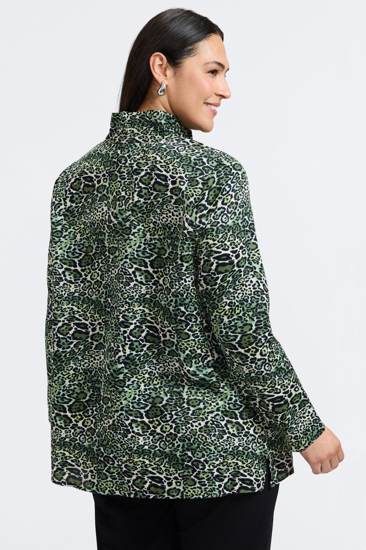 Carolina Plus Green Leopard Long Sleeve Shirt Jacket