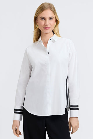 Front view of woman wearing Brooke No Iron Pinpoint Long Sleeve Shirt #color_white