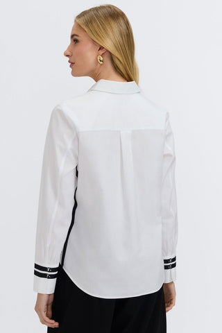 Back view of woman in  Brooke No Iron Pinpoint Long Sleeve Shirt #color_white