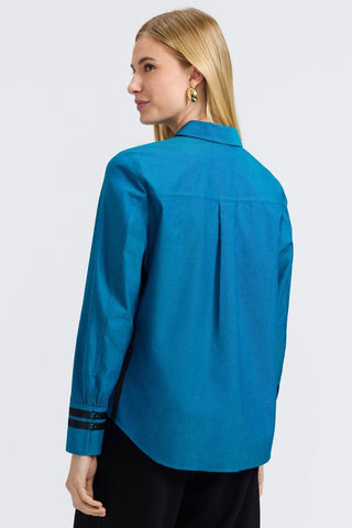 Back view of the Brooke No Iron Pinpoint Long Sleeve Shirt #color_teal 