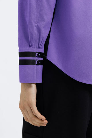 Close up of the cuff on the Brooke No Iron Pinpoint Long Sleeve Shirt #color_royal purple
