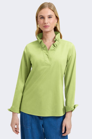 Front view of a woman wearing the Tammy No Iron Stretch Long Sleeve Popover Shirt #color_celery