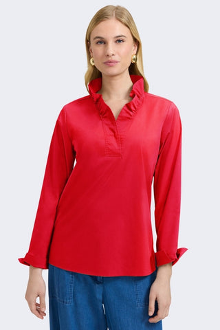 Front view of a woman wearing the Tammy No Iron Stretch Long Sleeve Popover Shirt #color_simply red