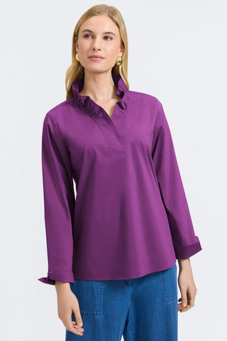 Front view of a woman wearing the Tammy No Iron Stretch Long Sleeve Popover Shirt #color_fig