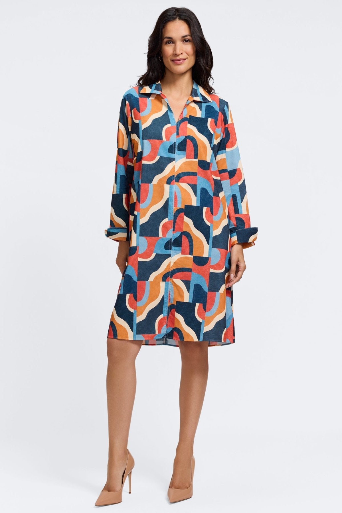 Agnes Corduroy Mid Century Art Long Sleeve Dress