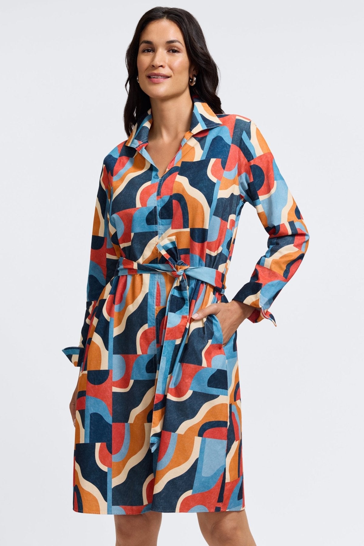 Agnes Corduroy Mid Century Art Long Sleeve Dress