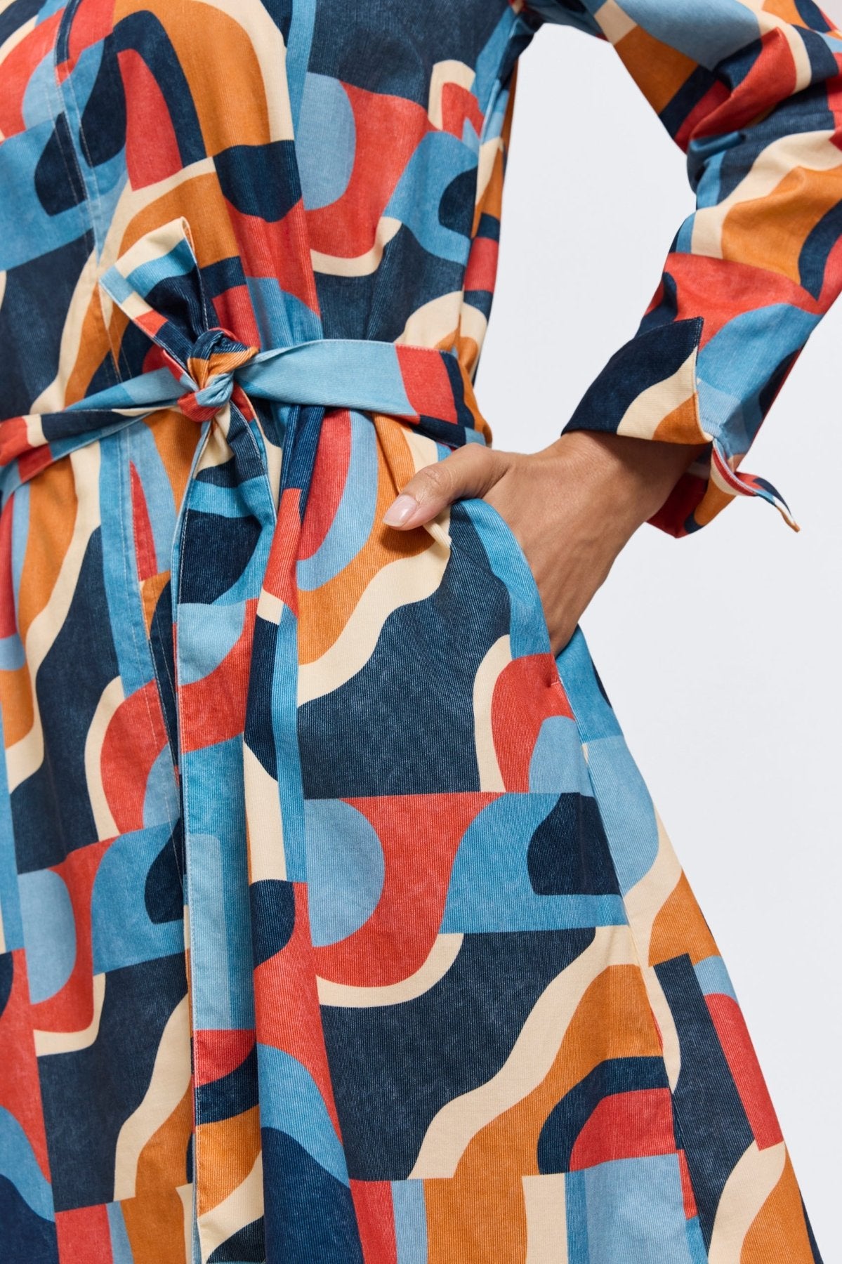 Agnes Corduroy Mid Century Art Long Sleeve Dress