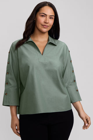 Lainey Plus No Iron Pinpoint 3/4 Button Sleeve Shirt