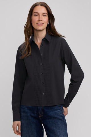 Jodie Long Stretch Cotton Sleeve Pintuck Short Shirt