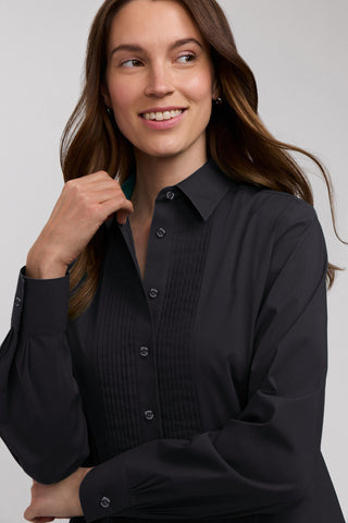 Jodie Long Stretch Cotton Sleeve Pintuck Short Shirt
