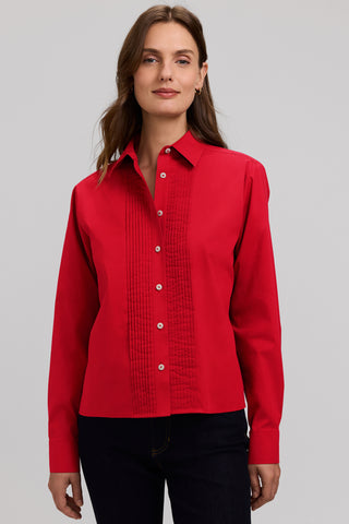 Jodie Long Stretch Cotton Sleeve Pintuck Short Shirt