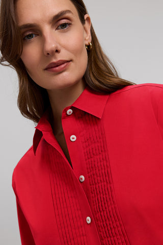 Jodie Long Stretch Cotton Sleeve Pintuck Short Shirt