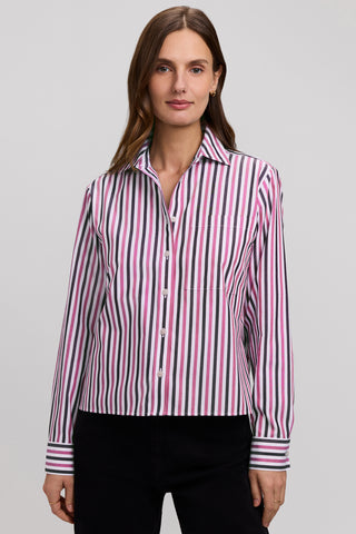 Jodie No Iron Pinpoint Stripe Long Sleeve Short Shirt