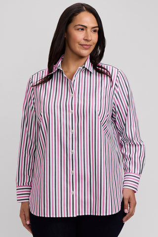 Meghan Plus No Iron Pinpoint Stripe Long Sleeve Shirt